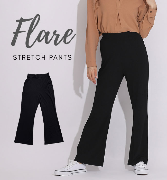 楽天市場】フレアパンツ レディース 黒 ストレッチ パンツ ウエスト