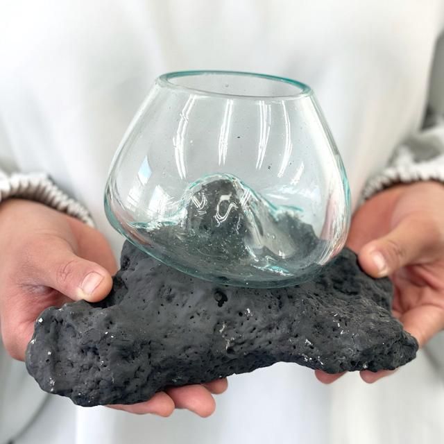ガラスオブジェ 溶岩 ブラック【インテリアオブジェ 水槽 観葉植物