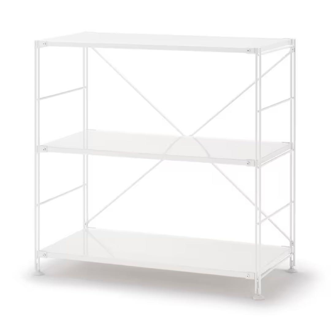 値下！【美品・特注】無印良品 ユニットシェルフ ライトグレー 棚板112cm スチールユニットシェルフ・スチール棚セット・ワイド・小・ライト
